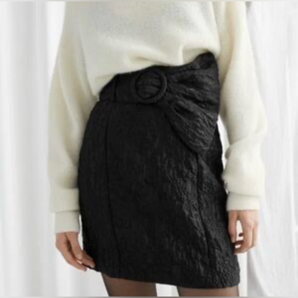 NWT & Other Stories Black Jacquard Skirt w Flared Belt Size 4 #972